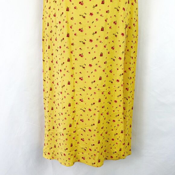 Reformation Crimini, Gwen Yellow Floral Print, Midi Slip Dress (8) Leg Slit - Picture 5 of 14